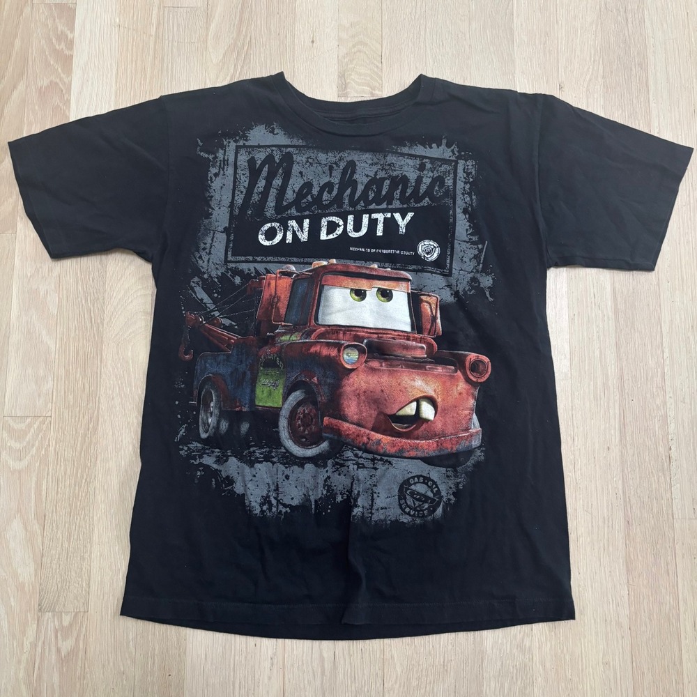 Disney Store Cars Mater Shirt Kids M Black Excellent Mechanic On Duty Graphic